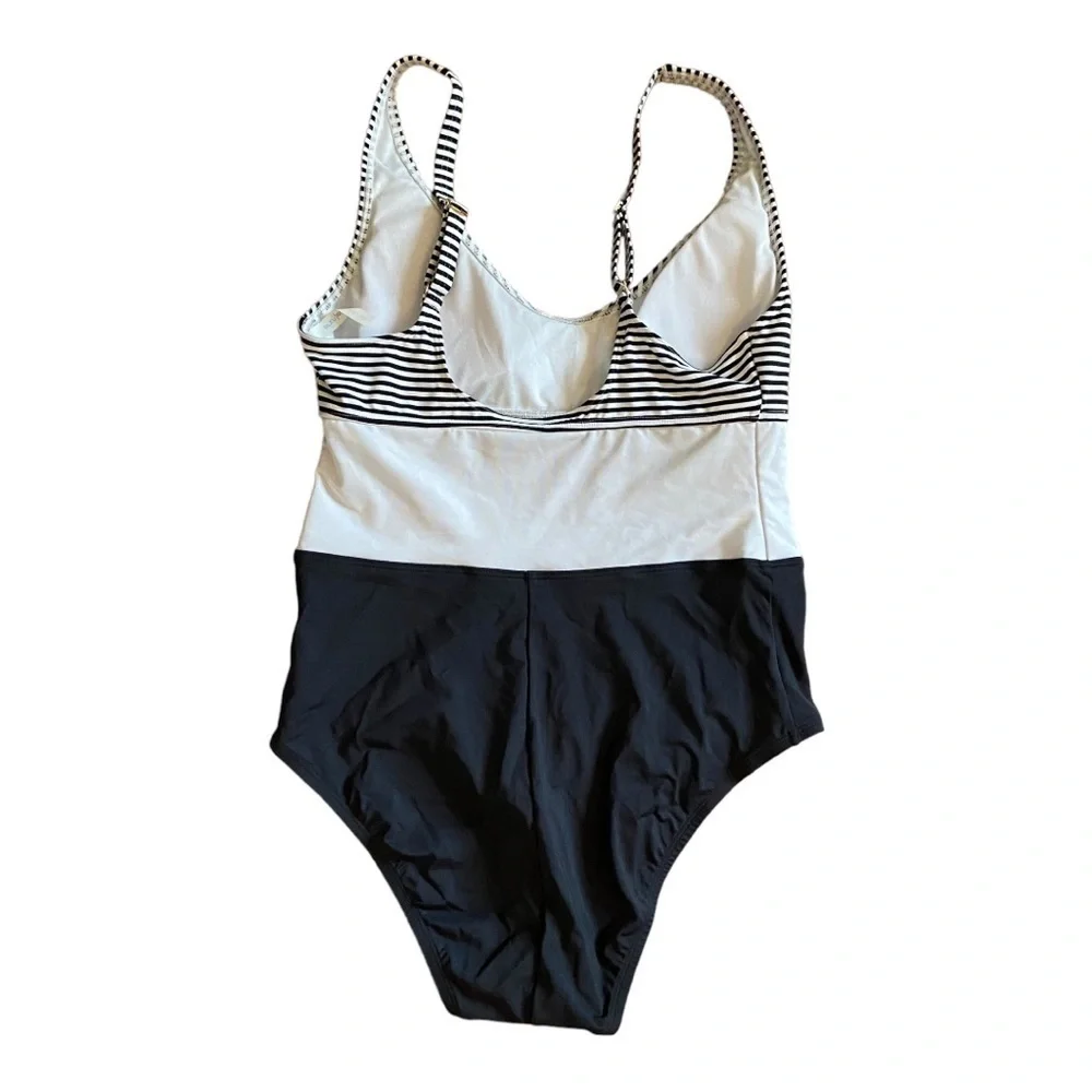BLEU Rod Beattie Black Pinstripe Tank One Piece Swimsuit NWOT
